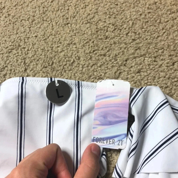 Forever 21 2pc Bikini high waisted swimsuit size L blue and white stripe New tag - Picture 3 of 9